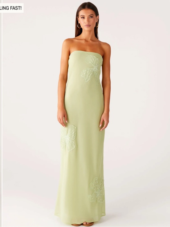 Peppermayo Dresses & Skirts - Peppermayo Lime / Sassafras Beaded Flower Strapless Maxi Dress